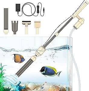 bedee Electric Aquarium Gravel Cleaner Vacuum, Fish Tank Vacuum Gravel Cleaner, 6 in 1 Automatic Aquarium Vacuum Cleaner Kit for Water Changing & Wash Sand with Adjustable Water Flow, DC 12V, 18W