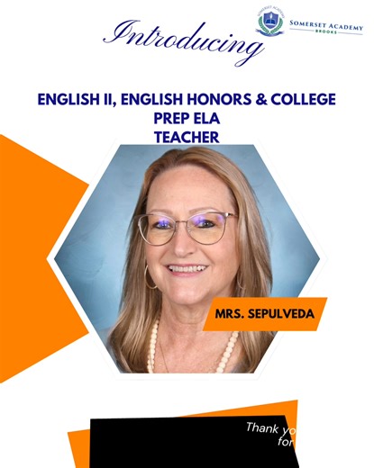 🌟 Staff Spotlight: Mrs. Sepulveda 🌟 We’re excited to kick off the year by highlighting one of our incredible educators — Mrs. Sepulveda, a dedicated member of the SA Brooks family! 🧡🐯 📚 Subject: English 🎓 Degree: Bachelor of Arts ⏳ Years in Education: 18 years Mrs. Sepulveda loves teaching at the high school level because she values building meaningful relationships with students and guiding them as they grow academically and personally during such an important stage of life. 💡 Advice she