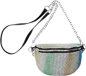 Rhinestone Waist Pack Fanny Pack for Women Running Belt Crossbody Phone Pouch Chest Bag for Party Rave Beach