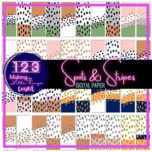 Boho Spots & Stripes Digital Paper Slide Backgrounds - Letter Size & Widescreen
