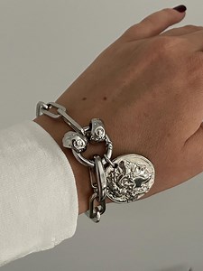 Silver Greek Coin Chunky Chain Bracelet: Large Link Statement Jewelry - Etsy