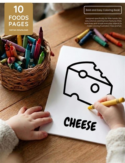 10 Bold and Easy Food Coloring Pages for Toddlers | Cute Snacks First Words Activity | Printable PDF Digital Download - Etsy