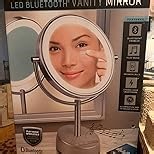 Sharper Image® SpaStudio™ 10” Vanity Mirror - Built-In Storage Trays, Swivel & Tilt Rotation, Touch-Activated Brightness Controls, Dimmable LED Halo Light Ring, 10X & 5X Magnification, Cosmetic Makeup