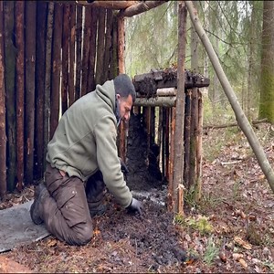 48h Building Warm bushcraft Survival Shelter with Fireplace Inside | RIOS 505