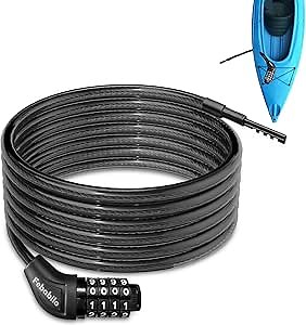 Cable Lock, Extra Long Bike Lock (5ft to 25ft) with Resettable Combination, Straight Kayak Locks Anti-Theft, Unique Male Narrow Cable Locks Suitable Kayak, Scooter,Paddle Boards,Canoe,Jet Ski