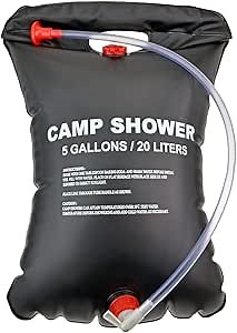 Solar Shower Bag, Portable Hiking Camp Solar Shower Bag, with Removable Hose 5 Gallons/20L with On-Off Switchable, Outdoor Beach Traveling (Black)