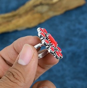 Handmade Italian Red Coral Sterling Silver Statement Ring - Etsy