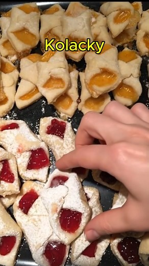 Kolacky. 2 c flour 2 sticks butter 2 3oz pkg cream cheese Pastry filling of choice Let butter and cream cheese come to room temperature. Blend together. Slowly add flour. This gets really thick and will need to use your hands to mix. After mixing, refrigerate at least an hour. Roll to 1/8”. Cut in 2” squares. Put filling on cookie on the diagonal. Fold over the other 2 corners. Bake 350 degrees for 18-20 minutes until golden on bottom. After they cool, sprinkle with powder sugar. Enjoy! #healthy