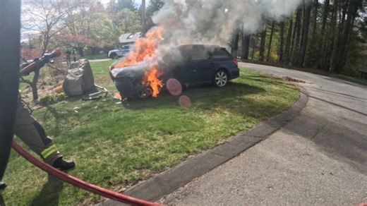 Car fire at Northampton intersection sends two to hospital