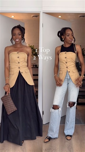 Tomiwa | Designer • Creator • Stylist | Toronto on Instagram: "Styling 1 top 2 Ways…which way is your fave? With the skirt or with the jeans? Comment SHOP below to receive a DM with the link to shop this post on my LTK ⬇ https://liketk.it/4LhNa #1top2Ways #onetoptwoways #fashionstyling #outfitinspiration #torontocontentcreator #torontofashionblogger"
