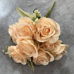 [Hot Item] Foshan Wholesale 9 Head Bunch Bouquet Rose Bulk Silk Artificial Flowers for Home Wedding Decoration
