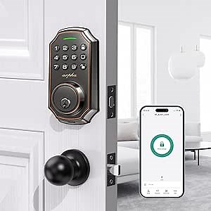 Arpha Keyless Entry Door Lock with Knob Set - Smart Deadbolt Lock for Front Door with Keypad - Anti-Peeping Password - One Touch Locking - Easy Installation - Matte Black, A-D180K