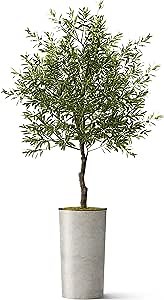 Artificial Tree in Off-White Texture 68-Inch, Fake Olive Silk Tree for Indoor and Outdoor Home Decoration - 68" Overall Tall (Plant Pot Plus Tree)