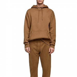 [Hot Item] OEM Cotton Fleece Brown Sweatsuit Set Men Winter Plain Hooded Slim Fit Jogging Tracksuit