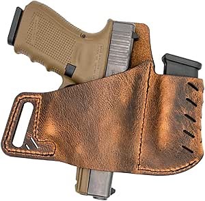 Versacarry Commander Leather Holster – Sizes to Fit Most Pistols - Outside The Waistband Carry – Holds Spare Magazine – USA Crafted (Size 3) - 2023,Distressed Brown