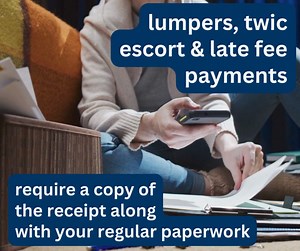 Important Reminder! Drivers and Owner Ops, all lumpers, TWIC escort and late fee payments require a copy of the receipt to be submitted with your regular load paperwork. Please ensure you get a receipt for all services paid for at delivery. If you have any questions, please reach out to your Fleet Manager. Thank you and drive safe! | Paschall Truck Lines | Facebook