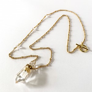 Crystal Quartz Essential Oil Bottle Necklace With Herkimer Diamond Chain - Etsy