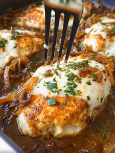 555K views · 4K reactions | French Onion Chicken 暈燎 This easy skillet dinner features tender chicken smothered in caramelized onions and melty cheese. Made with simple ingredients, it is a comforting, family friendly meal perfect for busy nights. Ingredients: 2 large onions, sliced very thin 4 medium chicken breasts 1 cup grated gruyere cheese Recipe in the Coʍʍеոτ  | Recipes by banana | Facebook