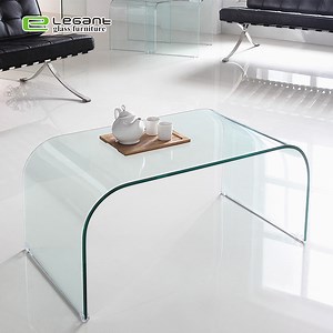 [Hot Item] Hotel Home Furniture Clear Color Round Corner Bent Glass Center Table