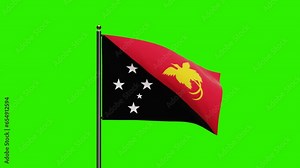 3D Rendered Papua New Guinea National Flag Waving Animation with Realistic Wind Motion, National flag of Papua New Guinea with seamless loop animation, 2K Resolution with Green Screen Background Видео Stock
