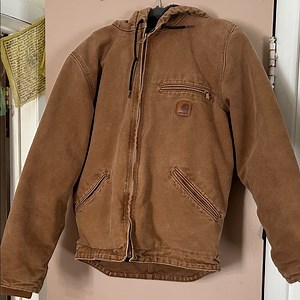 Carhartt Hooded Sherpa Lined Coat Tan Hooded Jacket Mens Size Small