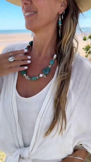 ‘Turquoise Tides’, our newest collection of bold jewellery that’s handcrafted to perfection. Made from Turquoise Stones, Freshwater Pearls, Natural Wooden Beads and Pure Silver. This collection is for those who love wearable art that speaks bohemian elegance  Shop our newest collection at Embella.com.au * * * #turquoisestones #turquoisejewellery #turquoisenecklace #stonejewellery #bohemianjewellery #oceaninspired #statementjewels #embella_style | Embella Jewellery | Facebook