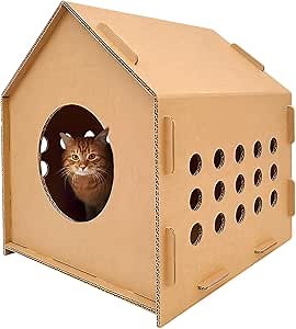 Corrugated Cardboard Cat House Castle – Let Your Kitties Scratch, Play, & Rest in Your 16 x 17 x 18 in. Cardboard Cat House for Indoor Cats – Medium Cuddly Cube Design – Cat Play House from LARSA