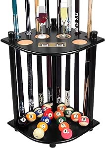 Pool Stick Holder Solid Wood Floor Stand Cue Stick Holder Billiard Cue Racks Holds Billiards Accessories for Billiard Room,Pool Hall,Bar Room,Game Room(Black)
