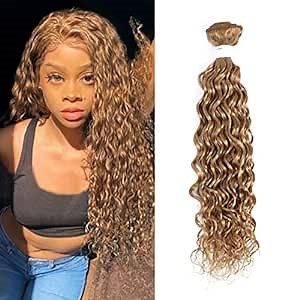 Brazilian Water Wave Human Hair Bundles (18inch, 1PC) Honey Blonde Wet and Wavy Hair Weave Extensions 9A 100% Remy Hair Weft