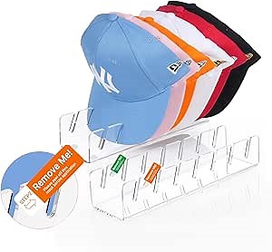 Hat Stand Set of 2 for Baseball Caps, Acrylic Hat Organizer & Display Holder, No Install & Durable Hat Rack Shelf for Bedroom, Closet, Dresser (White Set of 2)