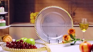 Homewarm 13'' Beaded Gold Chargers Plates Set of 18 with Gold Napkin Rings - Elegant Plastic Round Dinner Plate Chargers for Wedding Party Decor Tableware