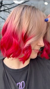 4.1K views · 47 reactions | Digging this hot pink dip dye from @glam_cxl  @davinescolor •  dipped red ends! Blonde formula; roots #davinesviewformula 30g 7/21 + 30g 10vol , mids 40g 9/22 + 40g 10 vol. *** ends #staino 1:1:1 clear + flame + ruby blended down to 1:1 flame + ruby | Hairbrained | Facebook
