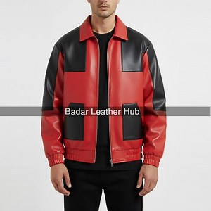 Rot-Schwarz Color Block Lederjacke für Herren - Urban Streetwear Zip Jacke - Etsy.de