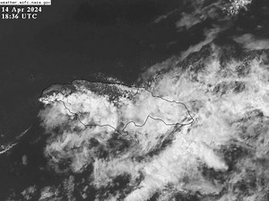 7 comments | 2:01 p.m., Sunday, April 14, 2024: Sunday afternoon's visible close-up satellite images show clouds bringing overcast skies &/or isolated showers to sections of some southern and eastern parishes in Jamaica, just as predicted. | Weather Jamaica | Facebook