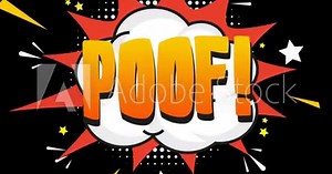 POOF - Comic strip cartoon animation Pop Art text message video 4K. animation on black screen background of boom text in comic speech Bubbles Popup Style Expressions.
