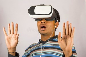 Scared Young Boy with Virtual Reality Goggles and Enjoying in Scary 3D VR Video Stock Photo - Image of background, glasses: 116082986