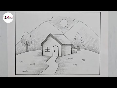 Beautiful scenery drawing with pencil shading