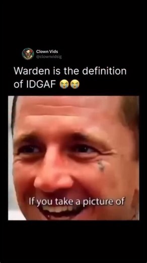 @clownvids on Instagram: "This video is an interview compilation contrasting an inmate’s complaint about prison food with a prison warden’s dismissive response, portraying the warden as the “definition of IDGAF” (I Don’t Give A F***). The first part of the clip features a younger man, presumably an inmate, vividly describing the prison food as “nasty” and comparing it to “wet dog food” or slop fed to pigs on a farm. He concludes his complaint by saying, “I wouldn’t feed my dog it,” underscoring