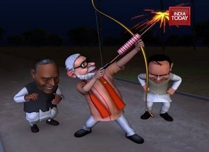 59 reactions · 65 shares | While the Congress is celebrating its victory in the Bihar Assembly polls this Diwali, BJP is accusing Rahul Gandhi of photo-op. On the other hand where BJP is boasting about the FDI boost during its regime, Congress is calling Modi communal. | So sorry politoon Cartoon by aajtak | Facebook