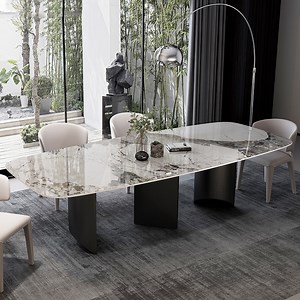 [Hot Item] Light Luxury Modern Style Marble Dining Table Set Modern Pattern Slate Dining Tables 6 Seats Chairs Home Dining Furniture
