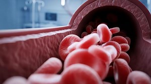 Download Close Up View of Red Blood Cells Flowing Through Human Blood Vessel in Motion for free