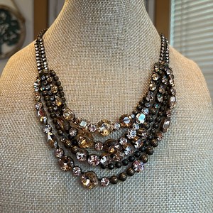 Retired Sorrelli Elegant Multi-Strand crystal amber and champagne necklace.