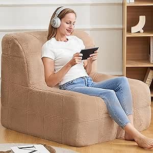 Bean Bag Chair Sofa Furry Beanbag Chair Couch for Adults Armless Bean Bag Lounge Soft Comfy Chair for Bedroom, Living Room or Balcony (Brown)