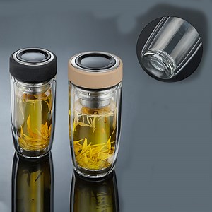 [Hot Item] Double Wall Glass Cup with Screw Cap and Tea Infuser