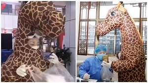 Woman in China wears giraffe costume to protect herself from coronavirus. Viral video