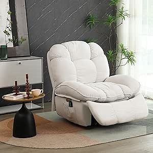 Rocker Recliner Chair, Power Massage Chair Recliner with Heat for Adults, Oversized Glider Swivel Recliner Lounge Sofa Chair for Living Room, Bedroom, with USB Port, White