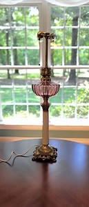 Vintage 28" Amethyst Glass Table Lamp. Brass Base, White Column, Dual Lights With Pull-chains. Oil Lamp Style Font. - Etsy