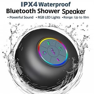 Bluetooth Speaker, Waterproof, Shower Speaker with LED – Portable Wireless Mini Speaker with Mic & Suction Cup, IPX4 Water Resistant for Shower, Travel, Pool, River Floating, and Outdoor Fun (Black)