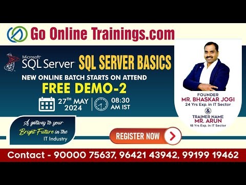 SQL Server Basics Demo Part 02 - May 27th 2024 | Bhaskar Jogi | Go Online Trainings