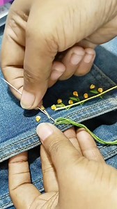 Hand embroidery is my therapy 🌸 This floral design is stitched on denim using lazy daisy & French knots. #rsfashion86 #viralvideoシ #france #lazyflower #handmade #embroiderydesign #handembroidery #artlovers #embroideryart #stitch #foryoupageシ | অদ্ভূত শূন্যতা-Strange emptiness